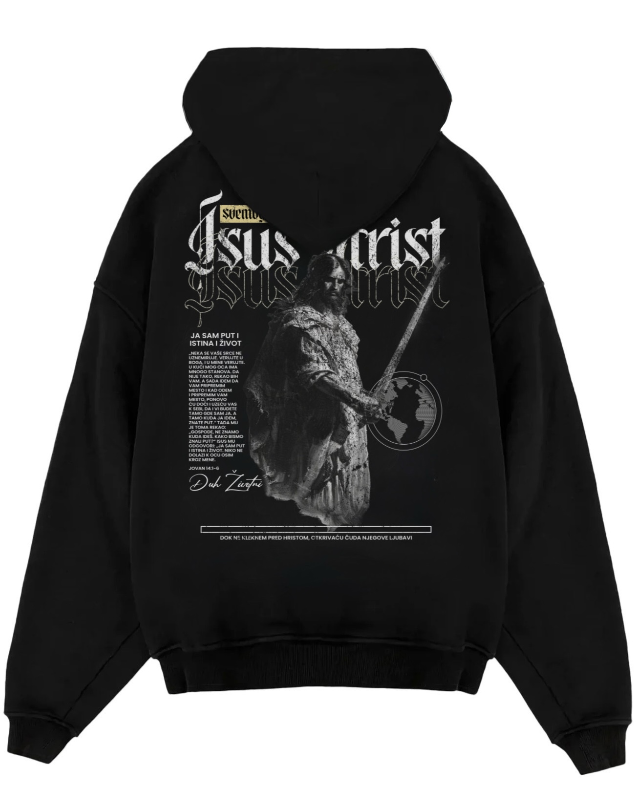 Crni duks „Isus Hrist" — štampa na leđima